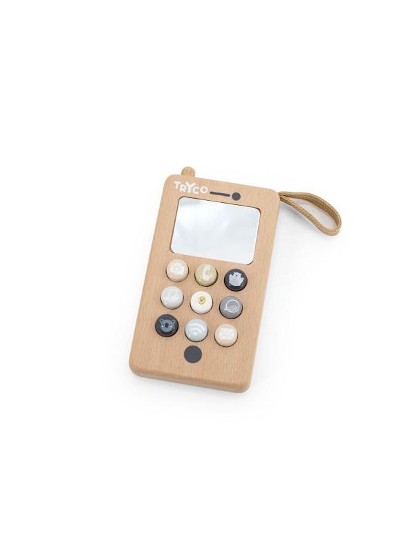 Ontdek de houten speelgoed telefoon van Tryco. Duurzaam, veilig en ideaal voor fantasierijk rollenspel.