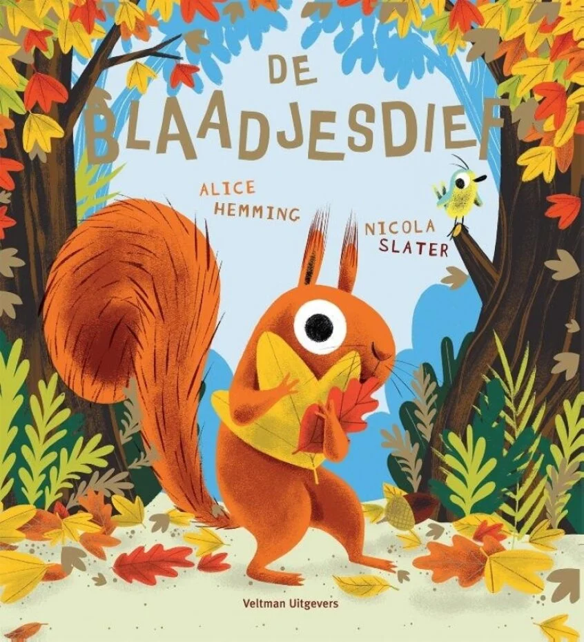 Prentenboek De blaadjesdief: een vrolijk verhaal over een nieuwsgierige eekhoorn en de magie van de herfst.