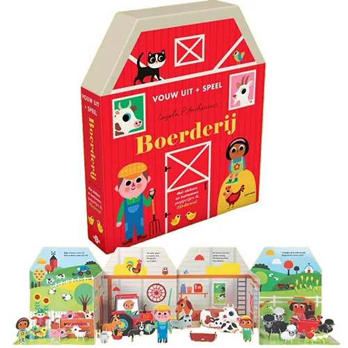 Laat kleine dierenliefhebbers bouwen, ontdekken en spelen. Vouw uit + speel – Boerderij is een origineel speelboek voor kinderen vanaf 3 jaar.