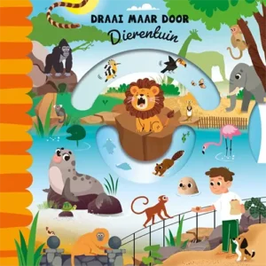 Een boekje vol dierenpret! Met Draai maar door – Dierentuin ontdekken dreumesen kleurrijke dieren, oefenen ze nieuwe woorden en beleven ze samen leesplezier.