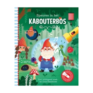 Ontdek het zaklampboek Speuren in het kabouterbos! Zoek verborgen afbeeldingen, leer over kabouters en beleef samen een interactief leesavontuur.