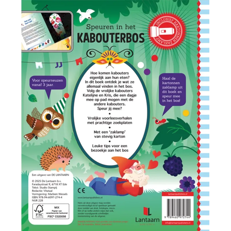 Maak van voorlezen een speurtocht! Ontdek het kabouterbos met dit interactieve zoekboek met kartonnen zaklamp voor kinderen vanaf 3 jaar.